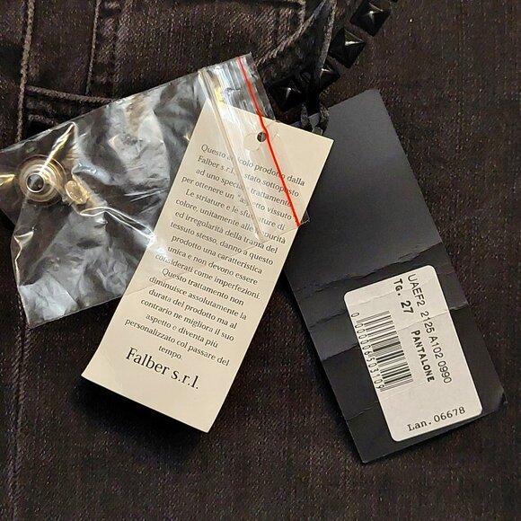 John Richmond Silver Black Studs & Chain Detail on Black Washed Denim Jeans 27 - Picture 16 of 16